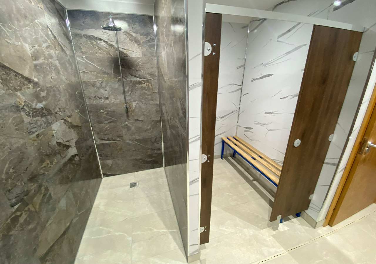 Firtree indoor swimming pool shower and changing rooms